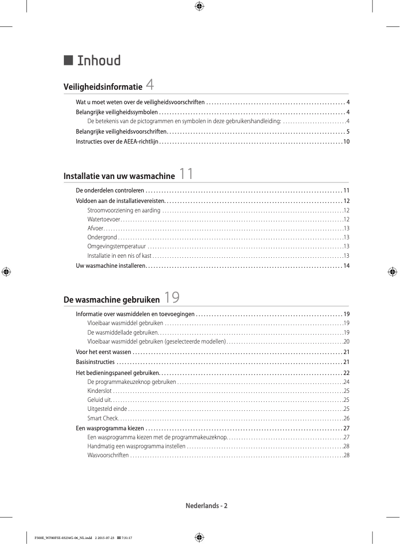 Image de la première page du manuel de l'appareil WF70F5E5P