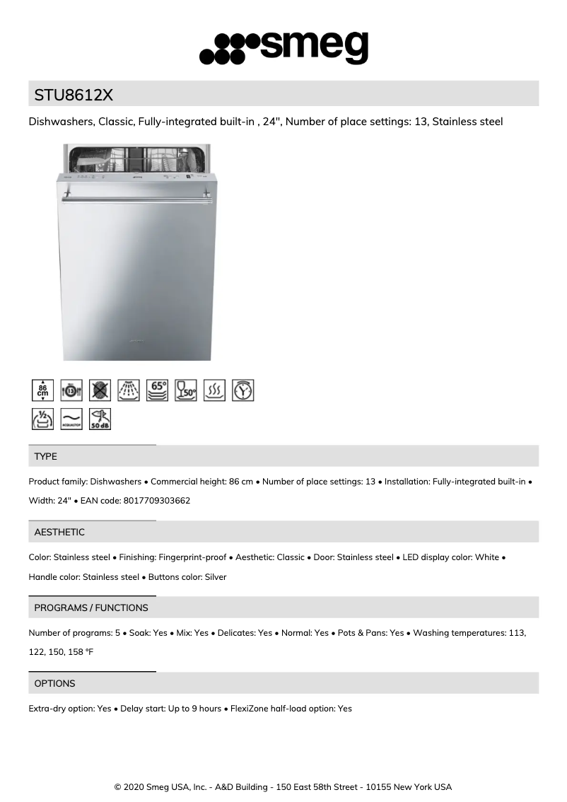 Page 1 de la notice Fiche technique Smeg STU8612X