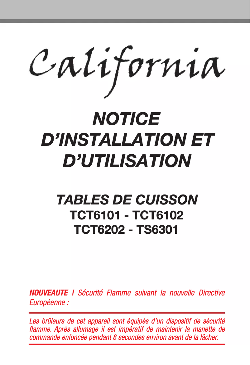 Page 1 de la notice Manuel utilisateur California TCT6102TDFCA