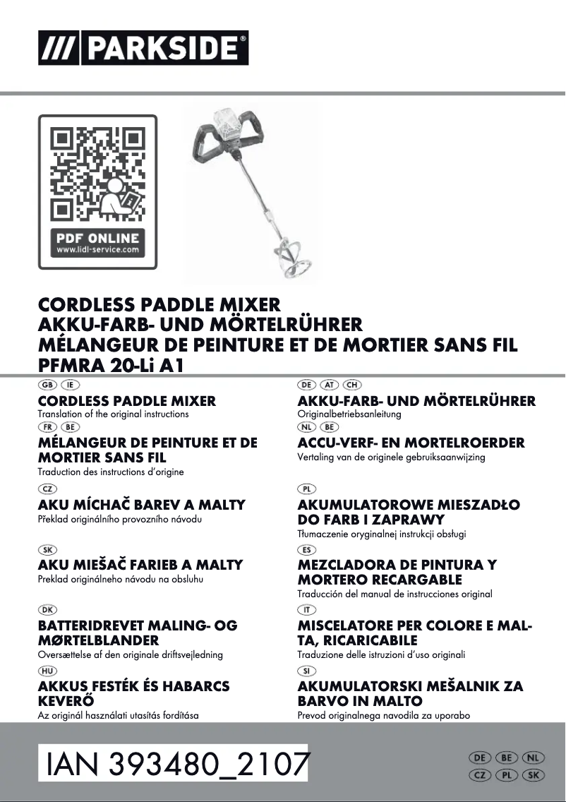 Page 1 de la notice Manuel utilisateur Parkside PFMRA 20-Li A1