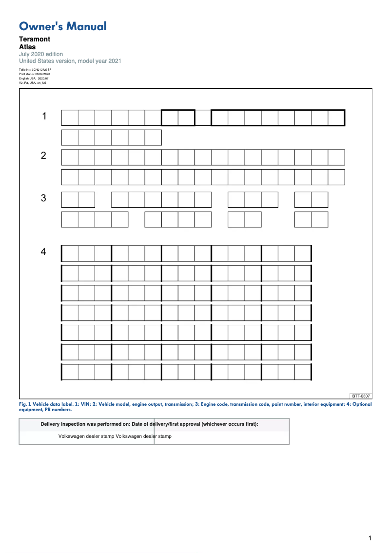 Page 1 de la notice Manuel utilisateur Volkswagen Atlas (2021)
