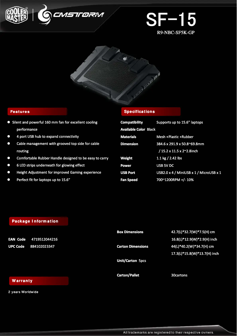 Page 1 de la notice Fiche technique Cooler Master CM Storm SF-15