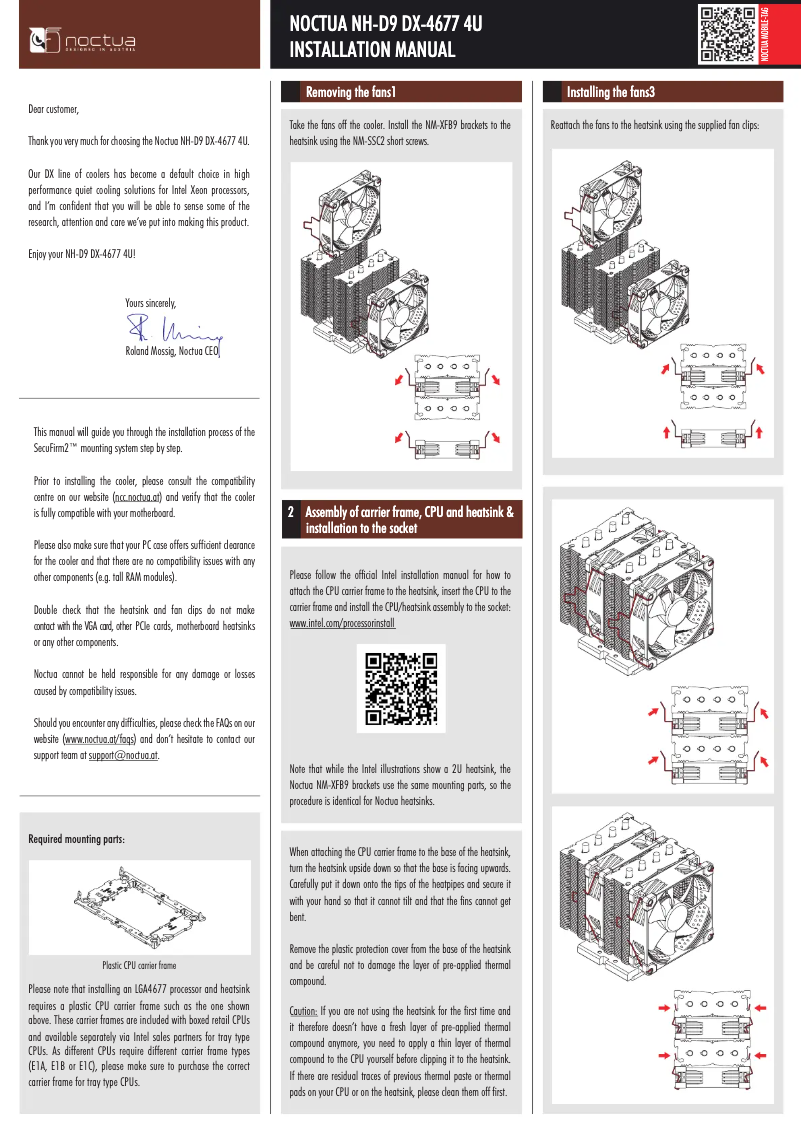 Page 1 de la notice Manuel utilisateur Noctua NH-D9 DX-4677 4U