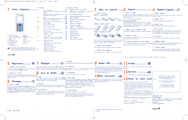 Page 1 de la notice Manuel utilisateur Alcatel One Touch 208