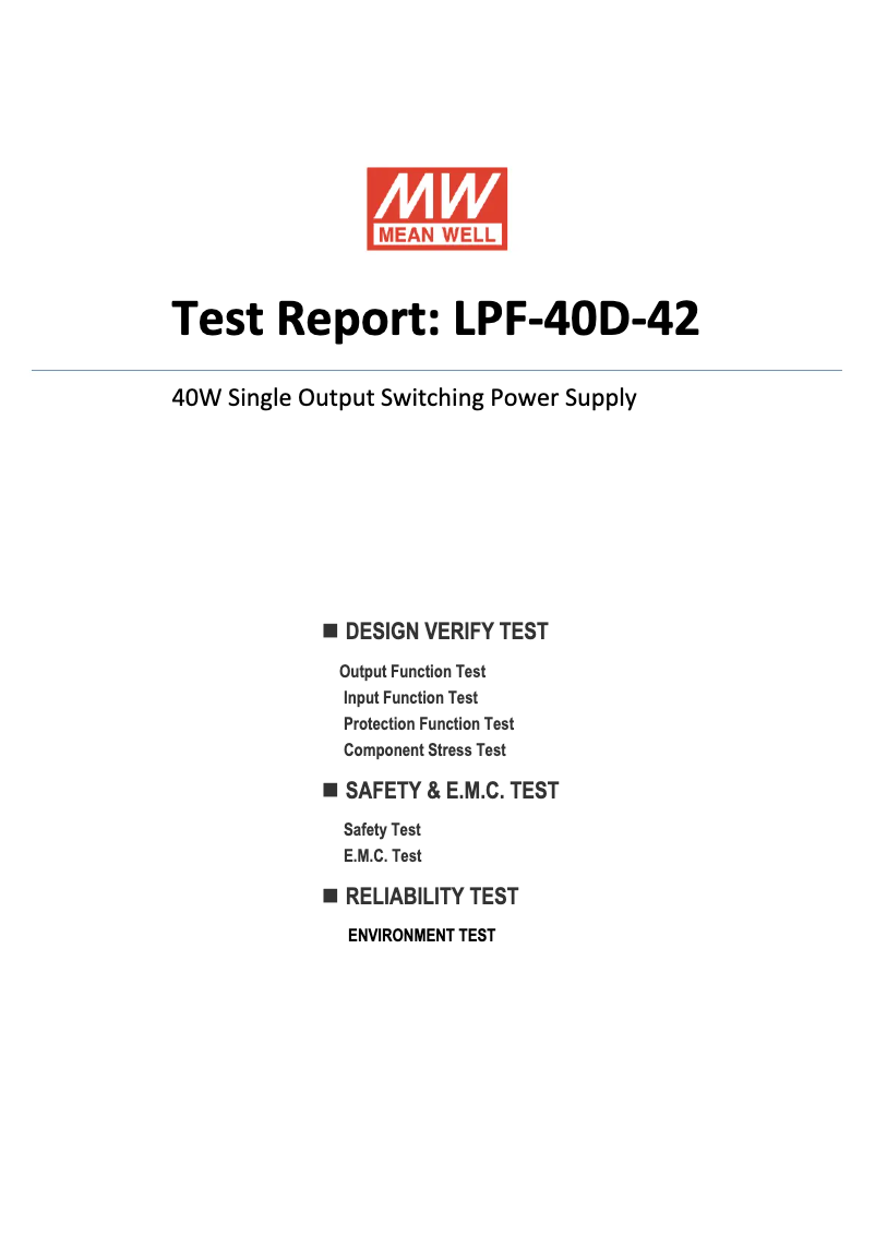 Page 1 de la notice Fiche technique Mean Well LPF-40D-42