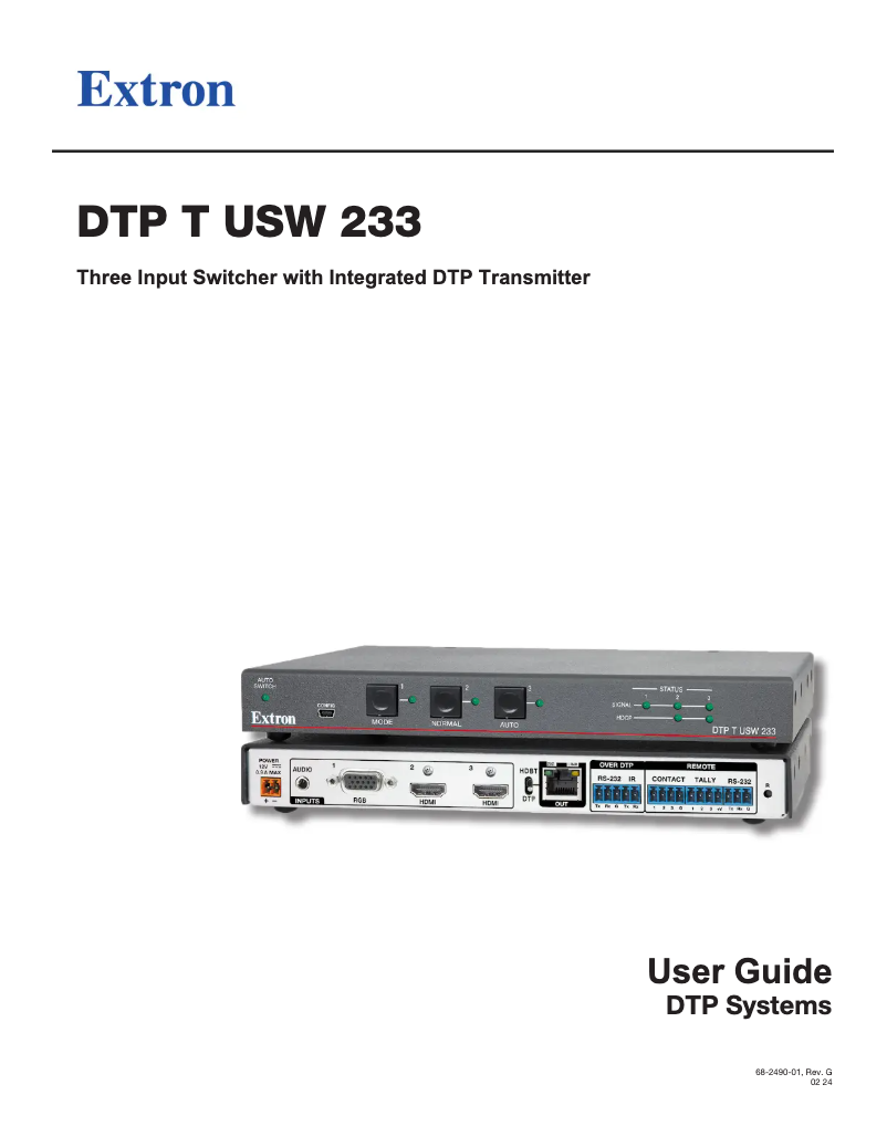 Page 1 de la notice Manuel utilisateur Extron DTP T USW 233
