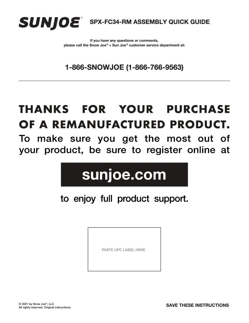 Página 1 del manual Manual de usuario Sun Joe SPX-FC34-RM