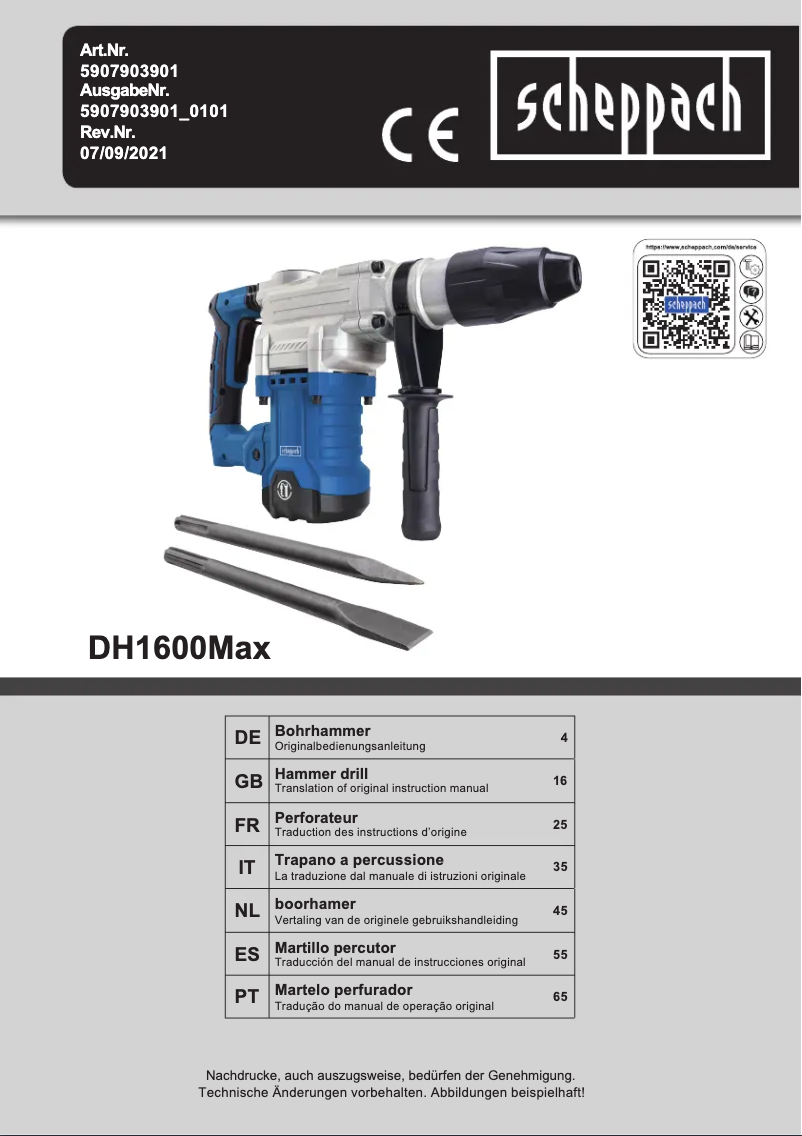 Page n°1 - Manuel utilisateur Scheppach DH1600Max