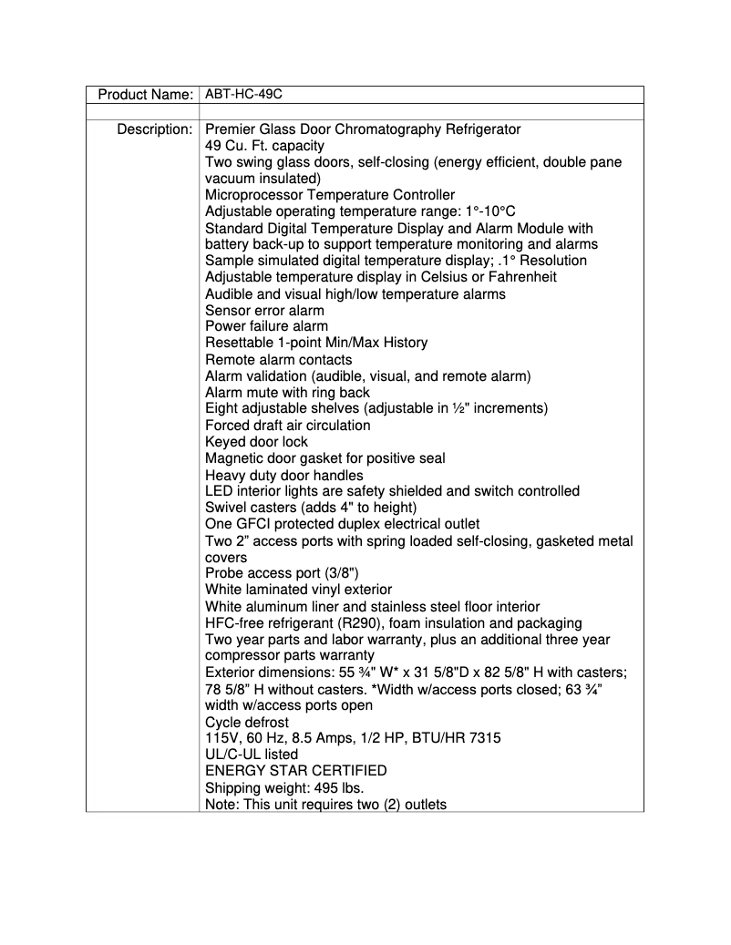Page n°1 - Fiche technique American BioTech Supply ABT-HC-49C