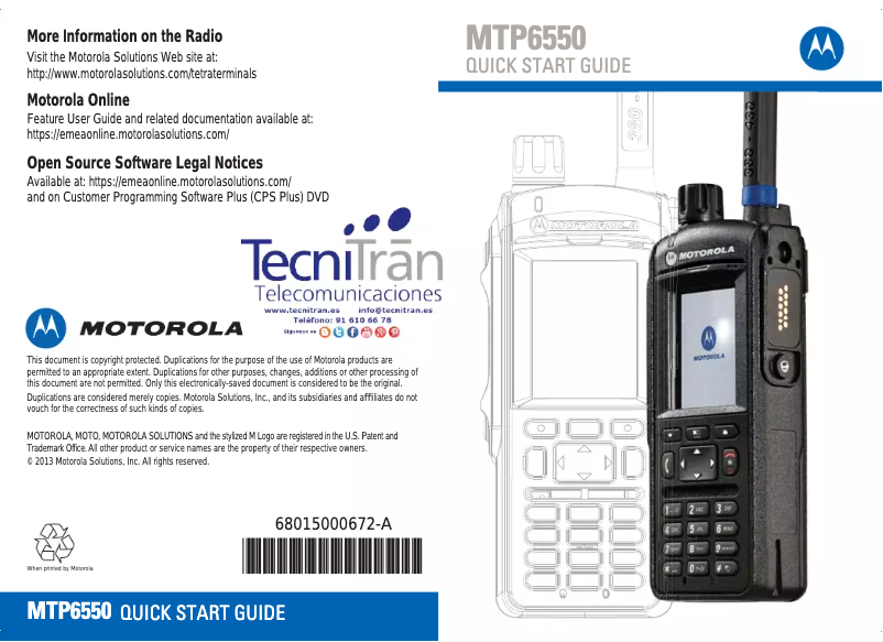 Page 1 de la notice Manuel utilisateur Motorola MTP6550