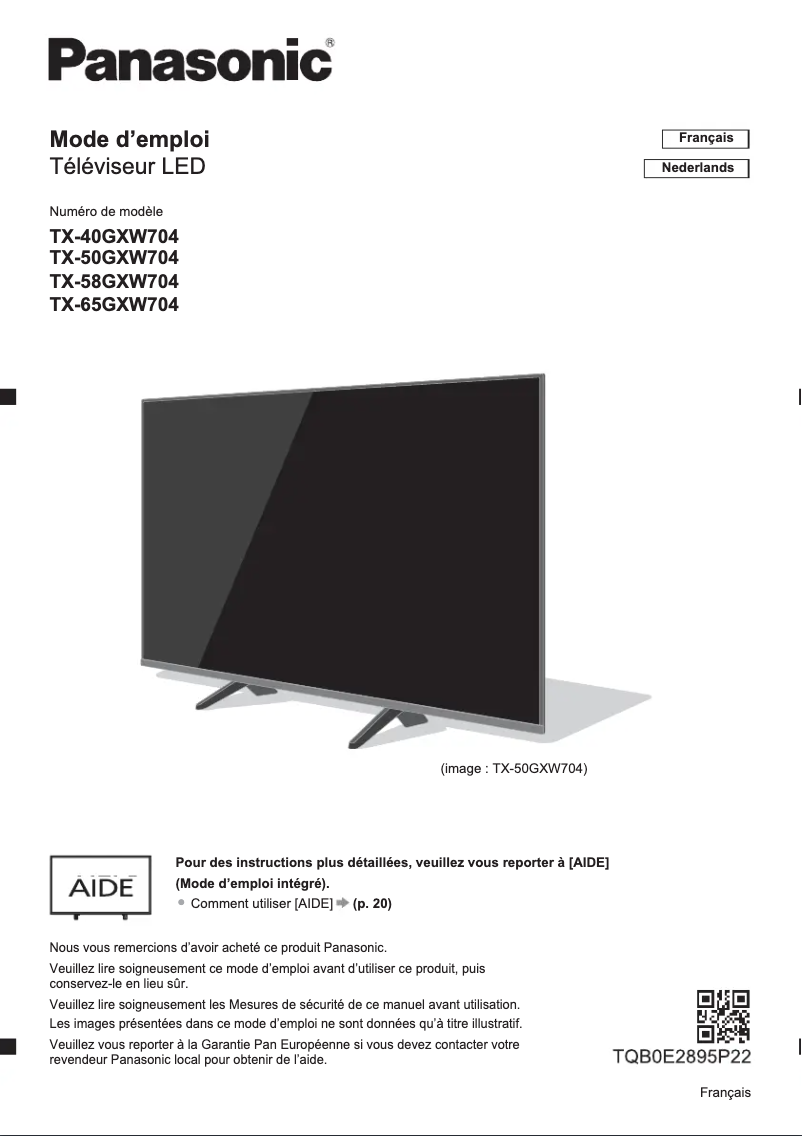 Page 1 de la notice Manuel utilisateur Panasonic TX-40GXW704