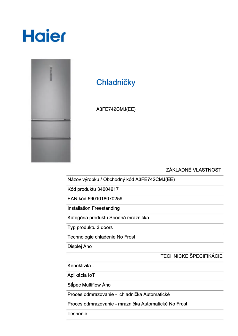 Page n°1 - Fiche technique Haier A3FE742CMJ