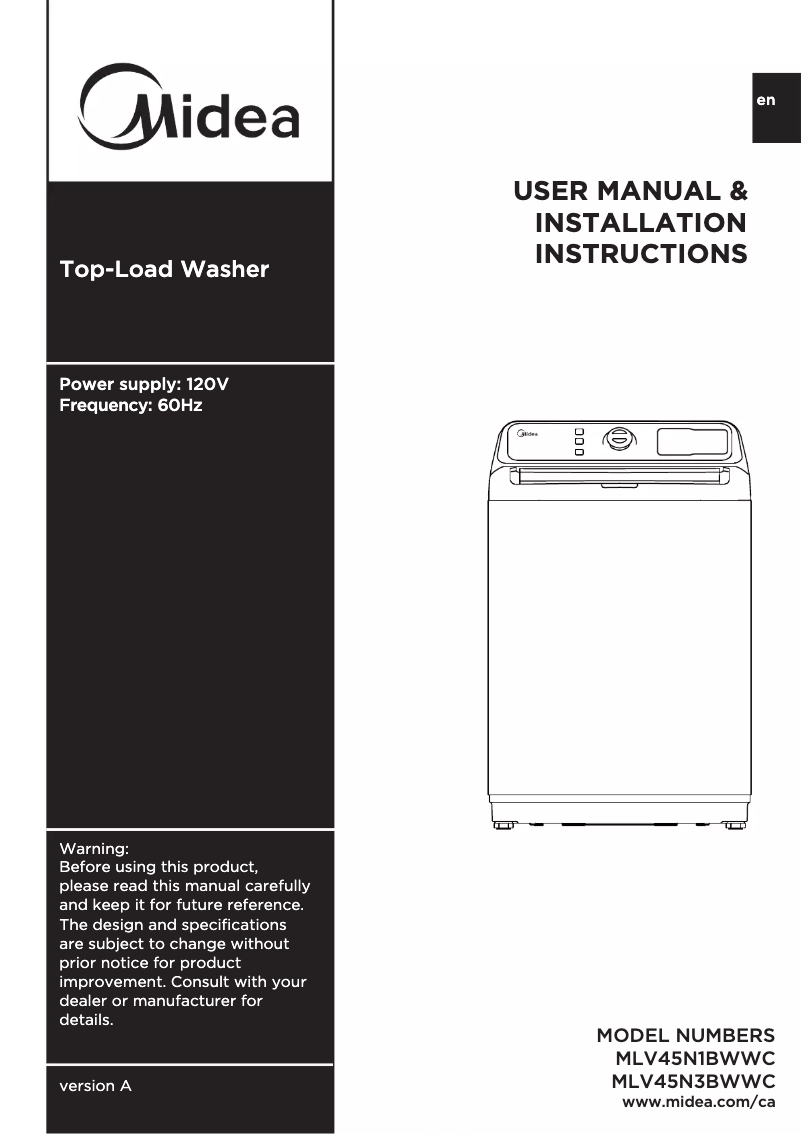Page 1 de la notice Manuel utilisateur Midea MLV45N1BWWC