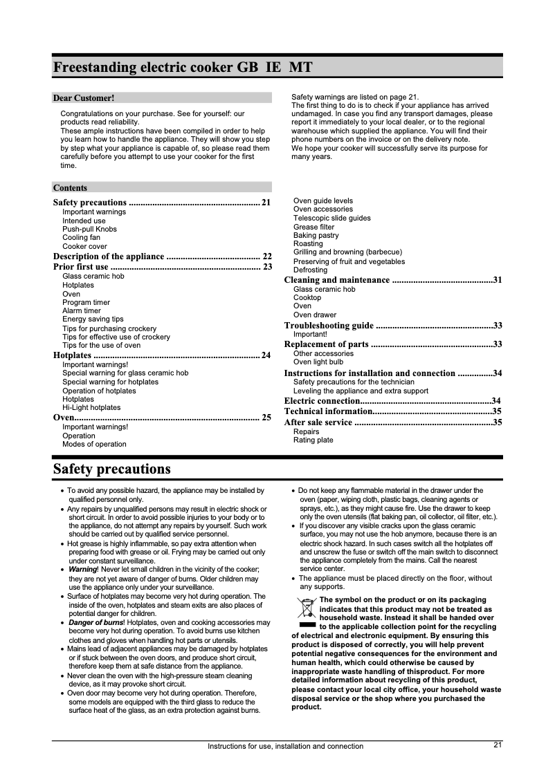 Page 1 de la notice Manuel utilisateur Gorenje EC 7304 W