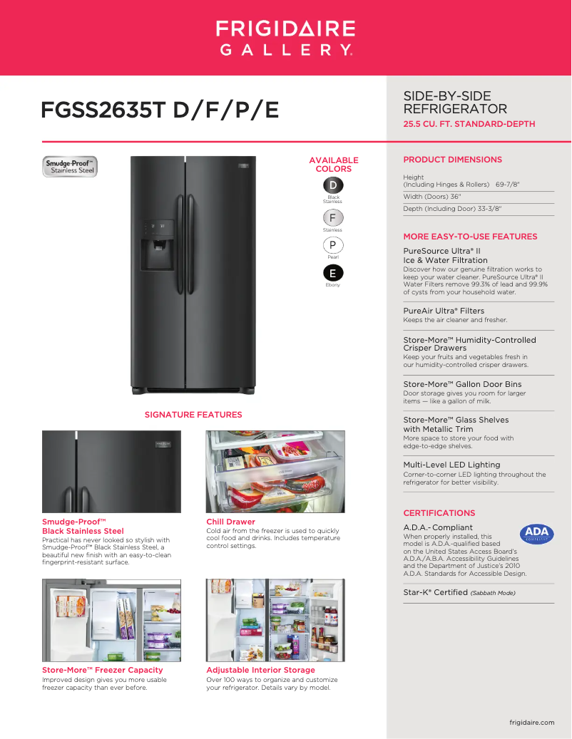 Page 1 de la notice Fiche technique Frigidaire FGSS2635TD