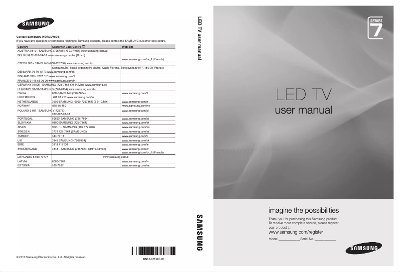 Image de la première page du manuel de l'appareil UE40C7700