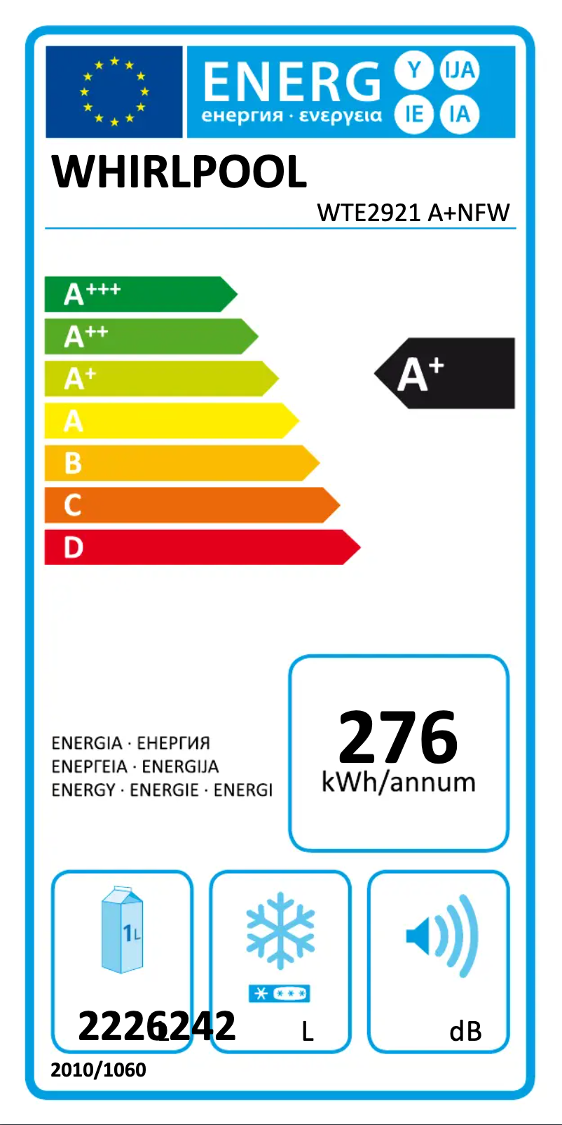 Page n°1 - Label énergétique Whirlpool WTE2921 A+NFW