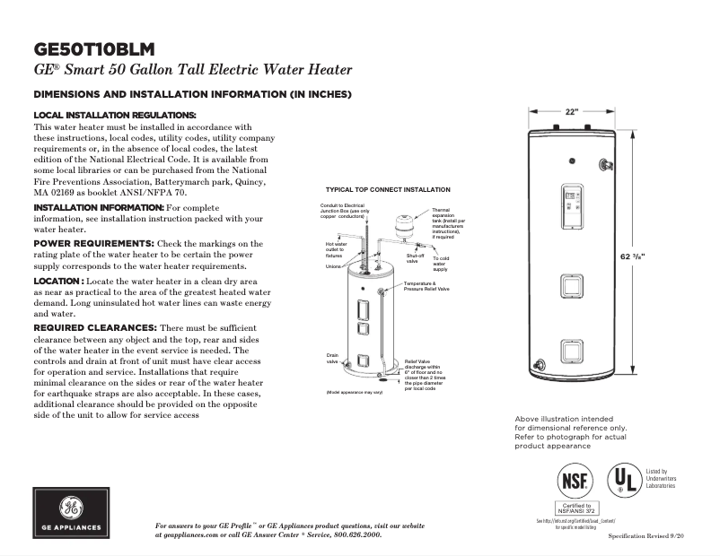 Página 1 del manual Ficha técnica GE GE50T10BLM