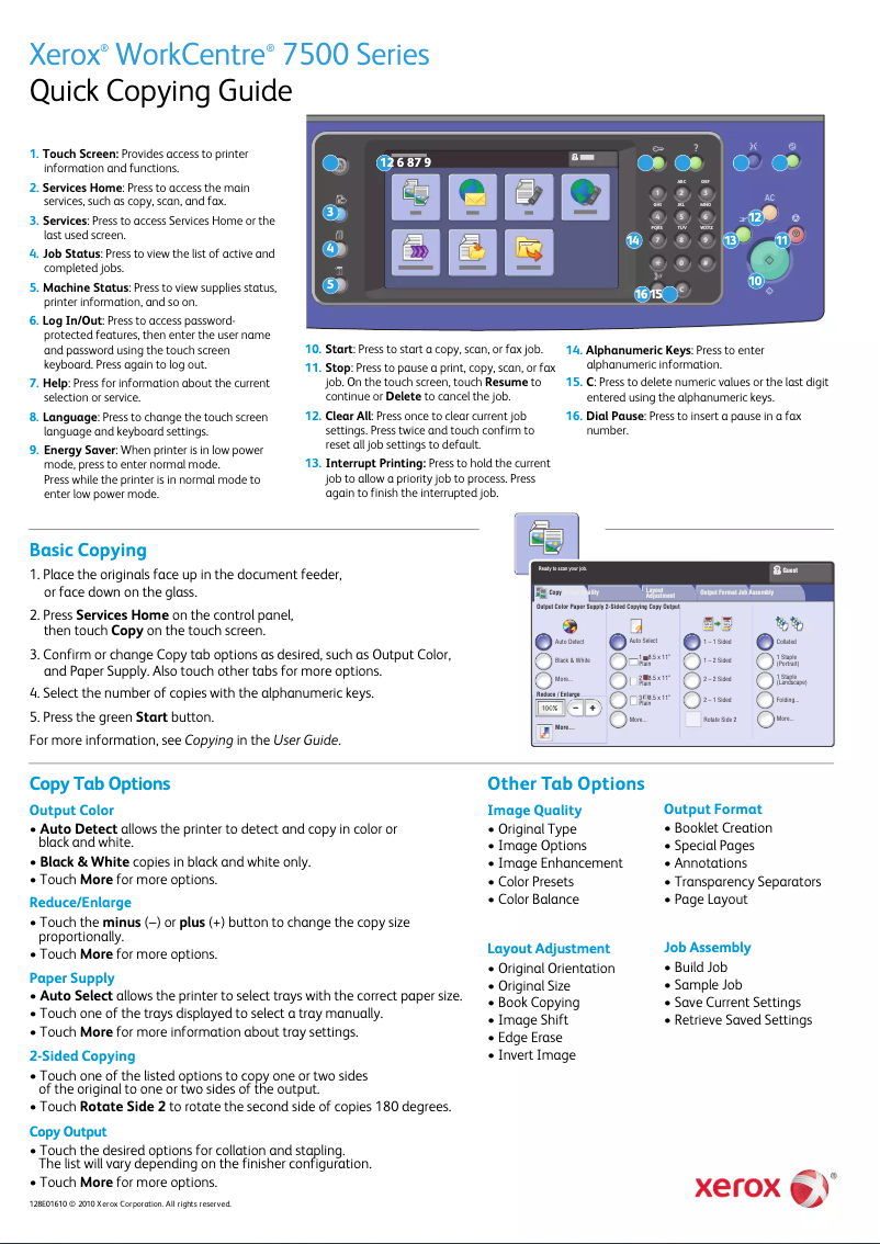 Page n°1 - Guide de démarrage rapide Xerox WorkCentre 7535