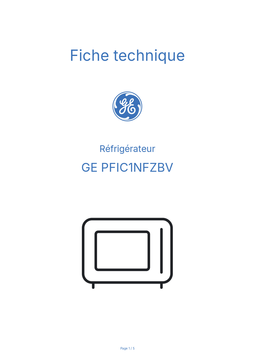 Page n°1 - Fiche technique GE PFIC1NFZBV