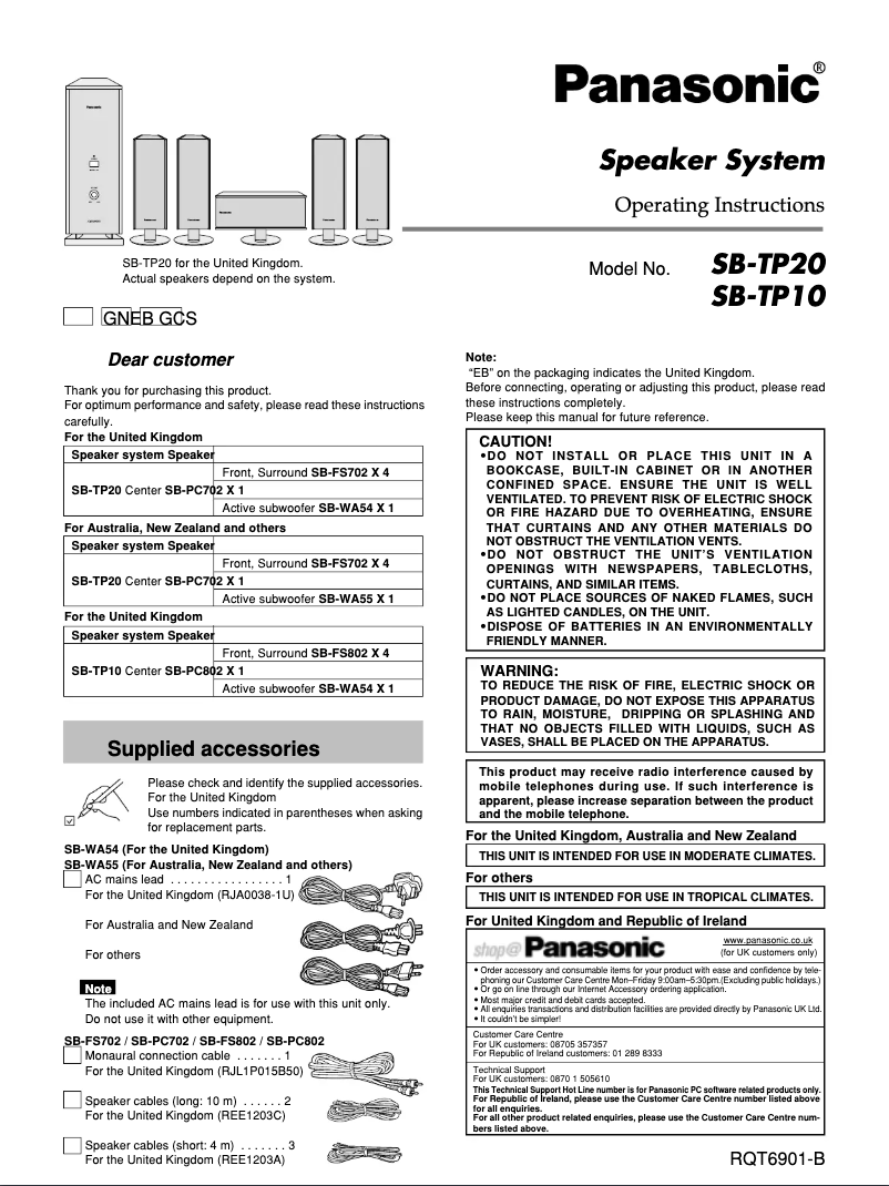 Page 1 de la notice Manuel utilisateur Panasonic SB-TP20GN