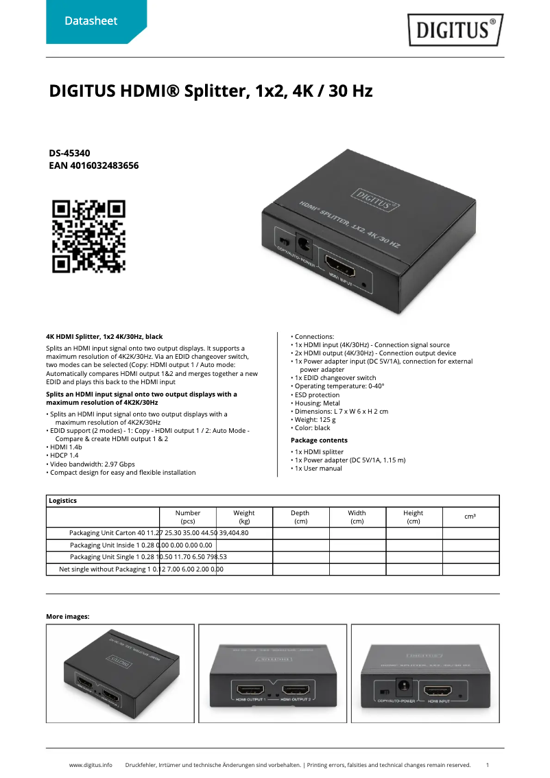 Page n°1 - Fiche technique Digitus DS-45340