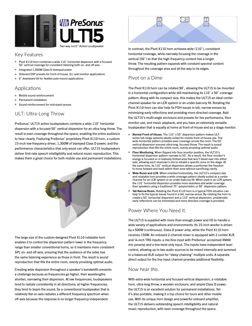Page 1 de la notice Fiche technique PreSonus ULT15