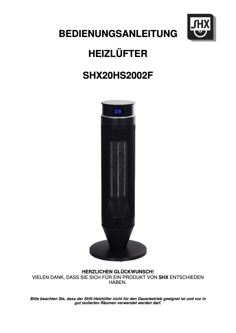 Page n°1 - Manuel utilisateur SHX SHX20HS2002F