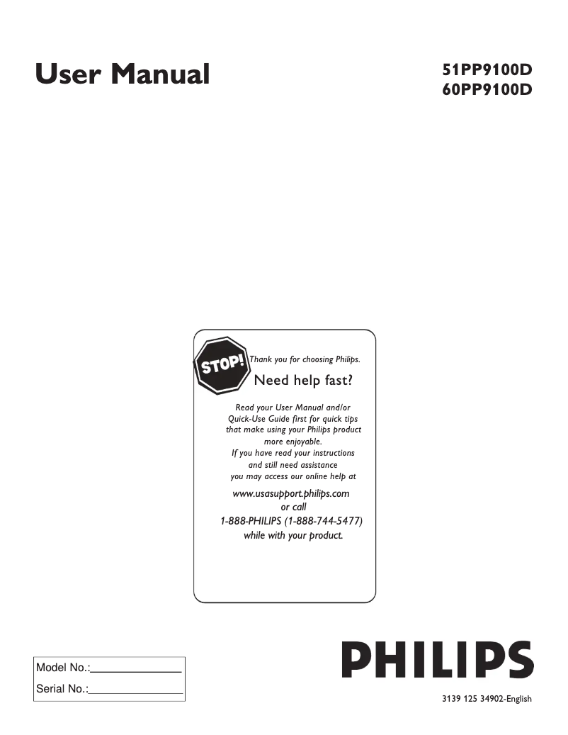 Page n°1 - Manuel utilisateur Philips 51PP9100D