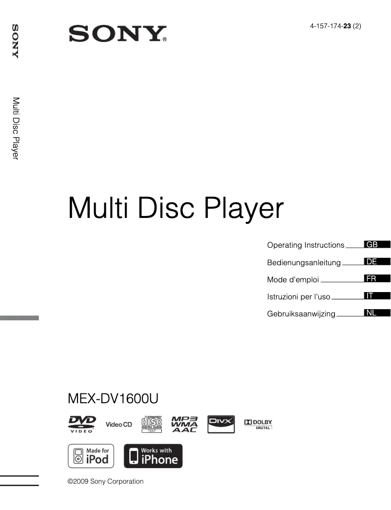 Image de la première page du manuel de l'appareil MEX-DV1600