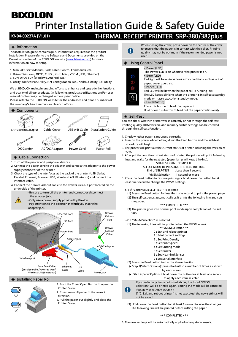 Page n°1 - Manuel utilisateur Bixolon SRP-380II
