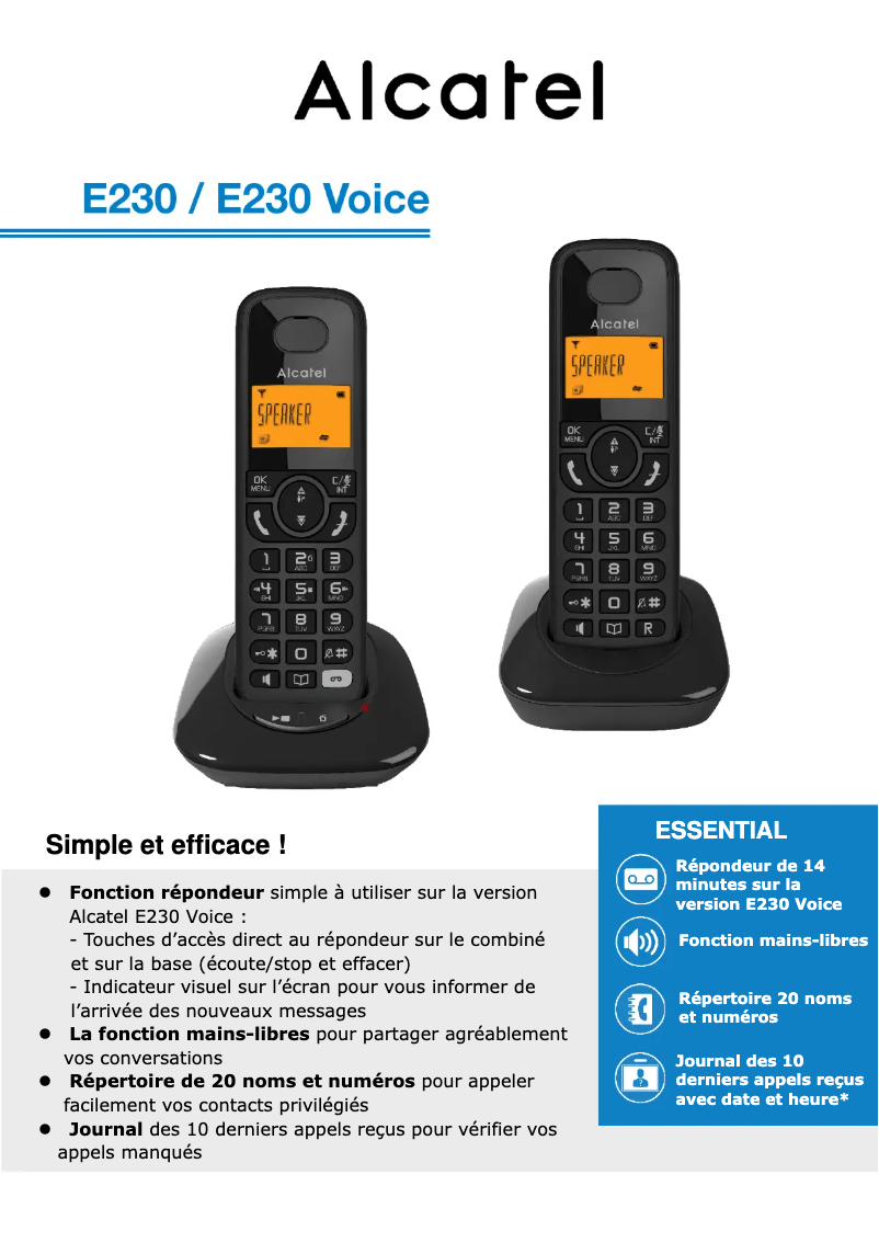 Página 1 del manual Ficha técnica Alcatel E230