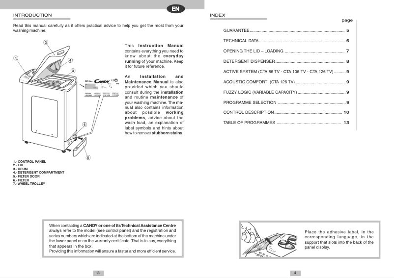 Page n°1 - Manuel utilisateur Candy CTA 126