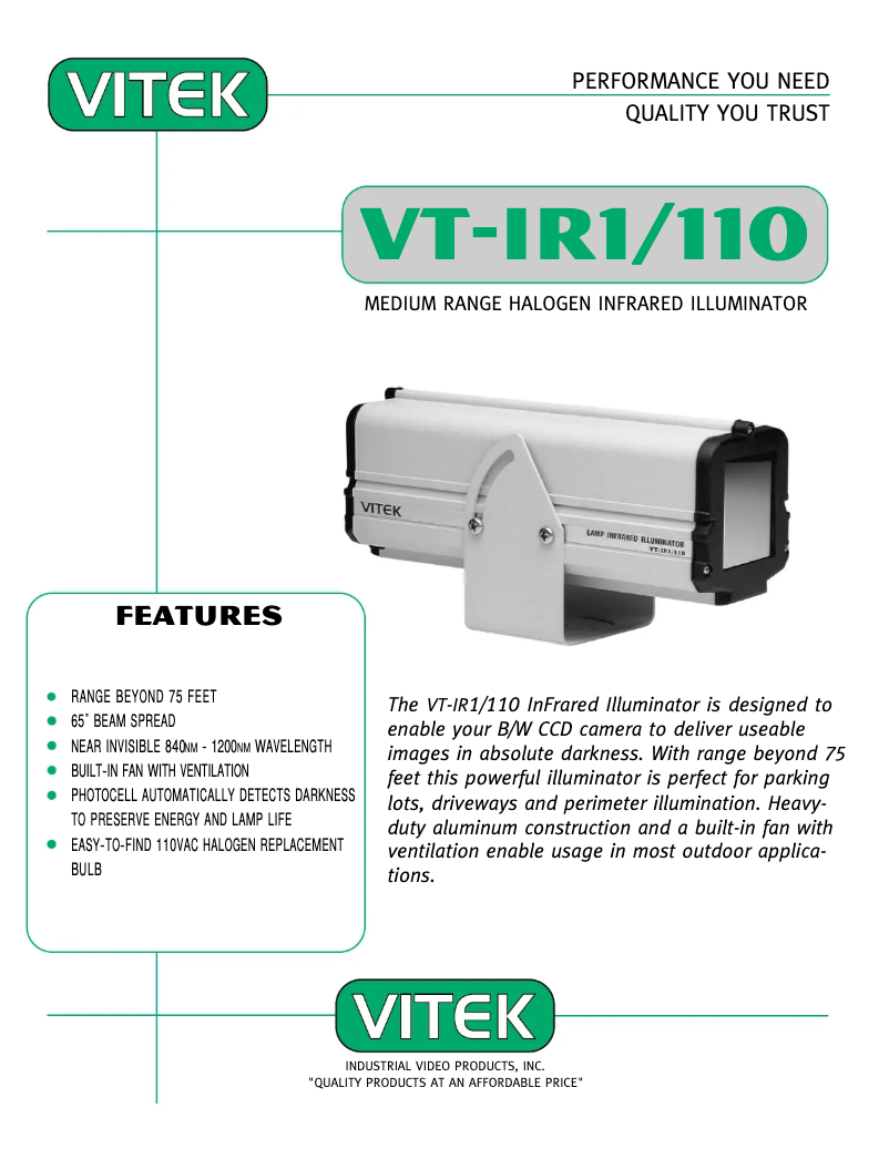 Page n°1 - Manuel utilisateur Vitek VT-IR1-110