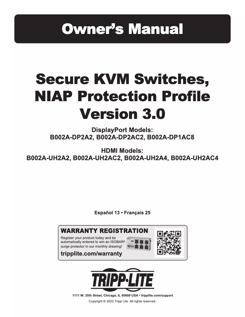 Page 1 de la notice Manuel utilisateur Tripp Lite B002A-DP2A2