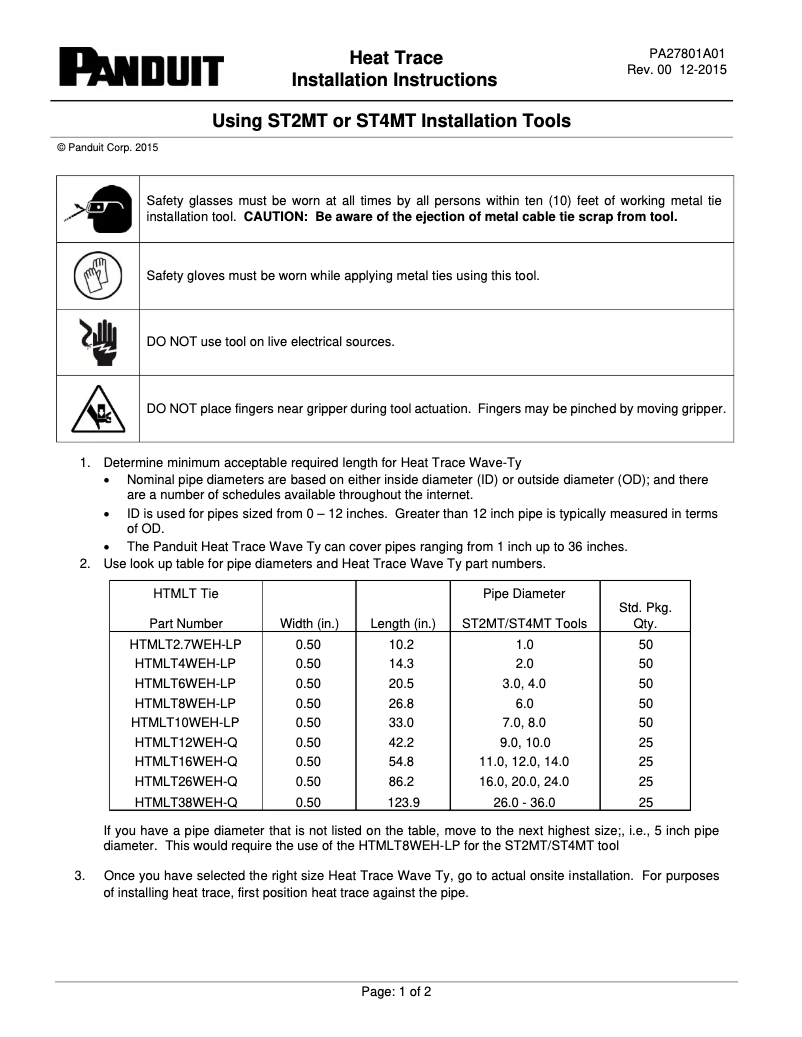 Page n°1 - Guide d'installation Panduit ST2MT