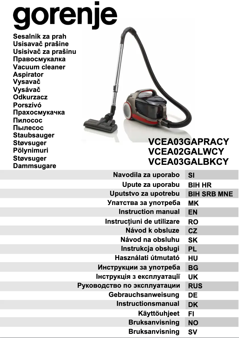 Page 1 de la notice Manuel utilisateur Gorenje VCEA02GALWCY