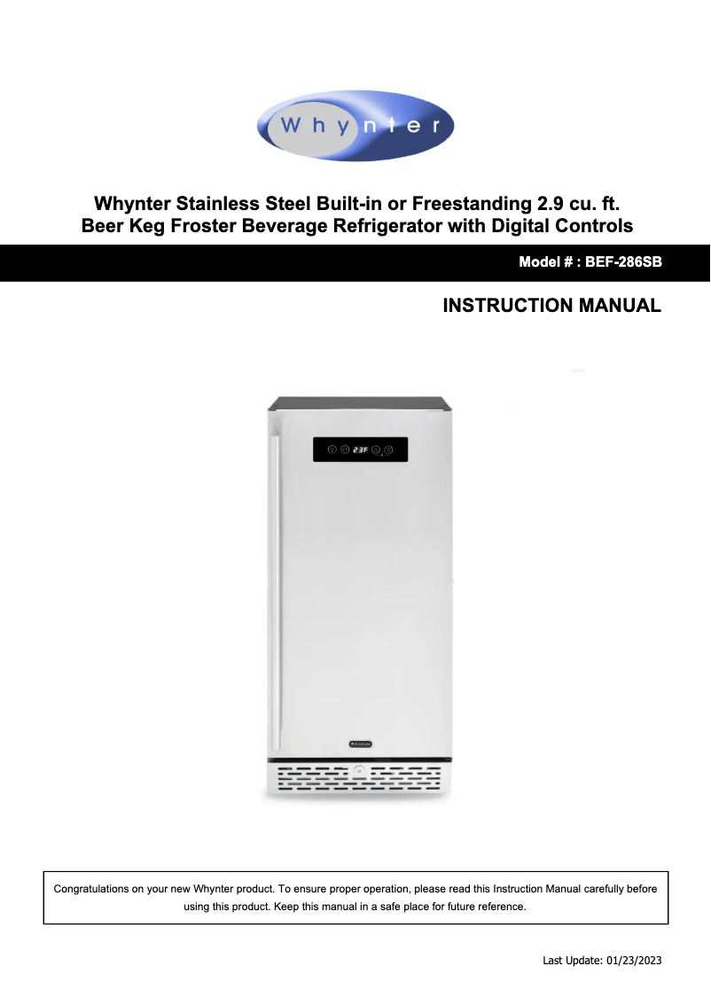 Page 1 de la notice Manuel utilisateur Whynter BEF-286SB