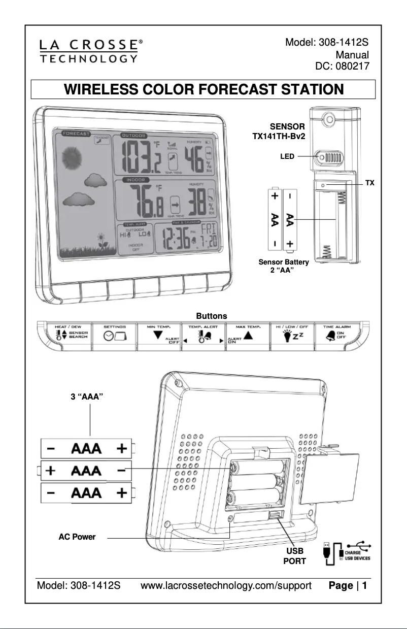 Page n°1 - Manuel utilisateur La Crosse Technology 308-1412S