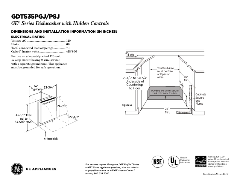 Page n°1 - Fiche technique GE GDT535PGJBB