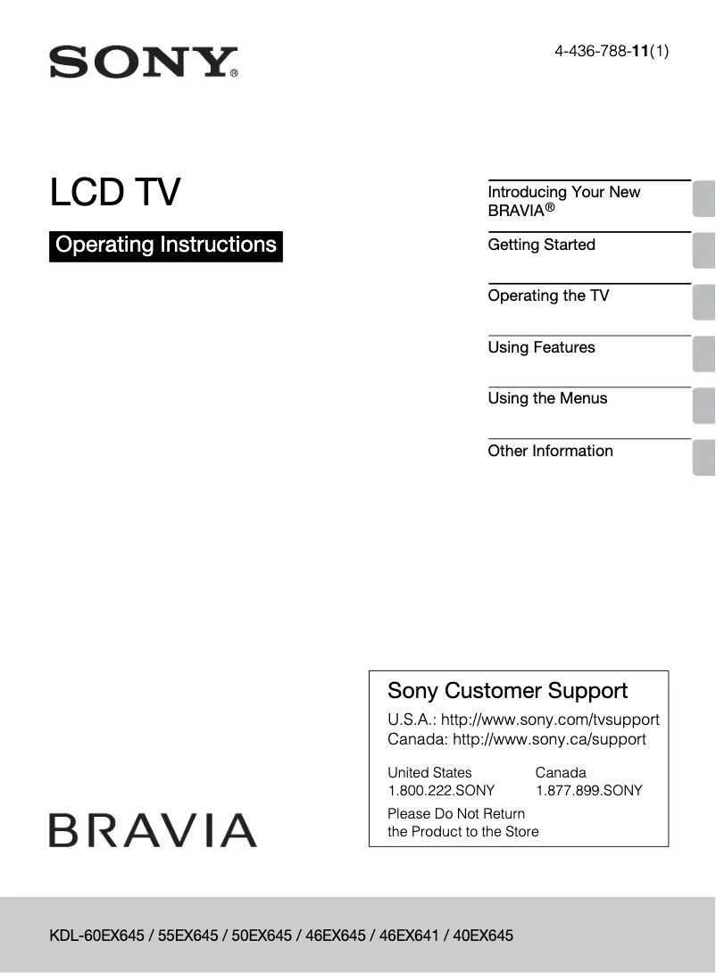 Page n°1 - Manuel utilisateur Sony Bravia KDL-46EX645