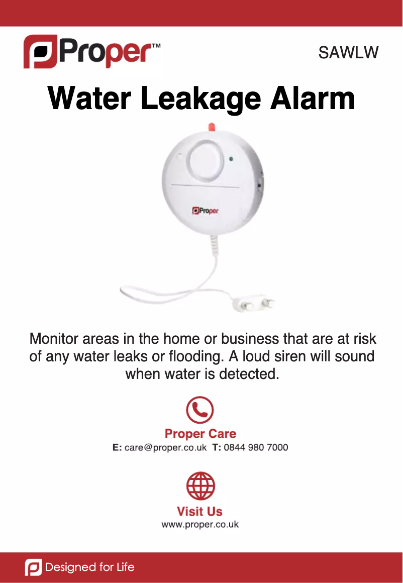 Imagen de la primera página del manual del dispositivo Water Leakage Flood Alarm