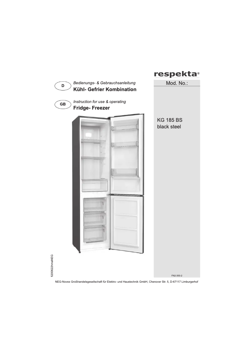 Page n°1 - Manuel utilisateur Respekta KG 185 BS