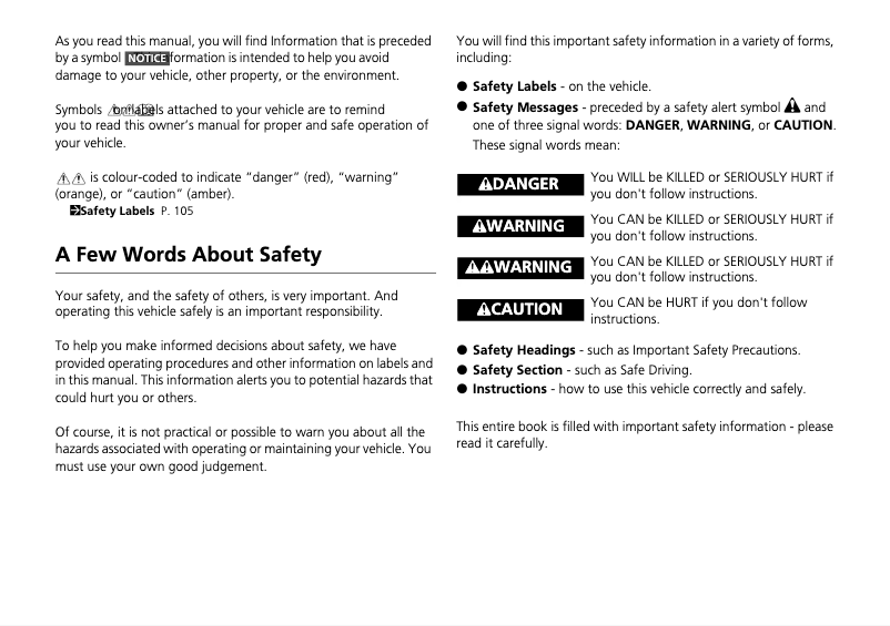 Page 1 de la notice Manuel utilisateur Honda Civic Type R (2020)