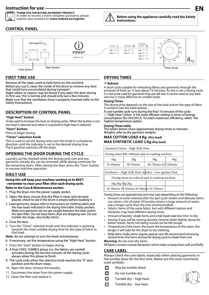 Page 1 de la notice Mode d'emploi Indesit NIS 41 V (UK)