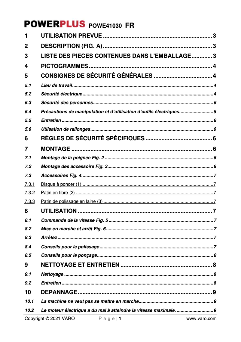 Page 1 de la notice Manuel utilisateur PowerPlus POWE41030