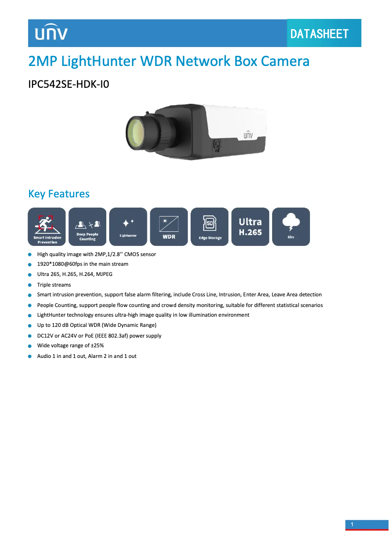 Page n°1 - Fiche technique UniView IPC542SE-HDK-I0