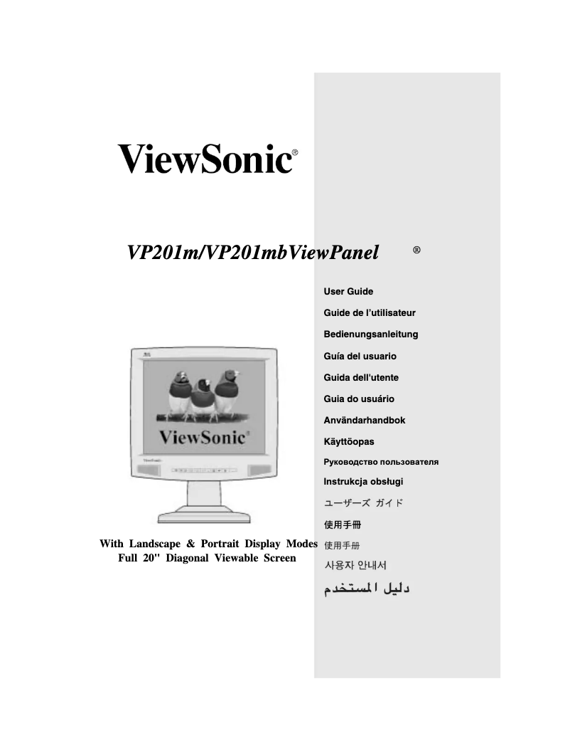 Page 1 de la notice Manuel utilisateur Viewsonic VP201