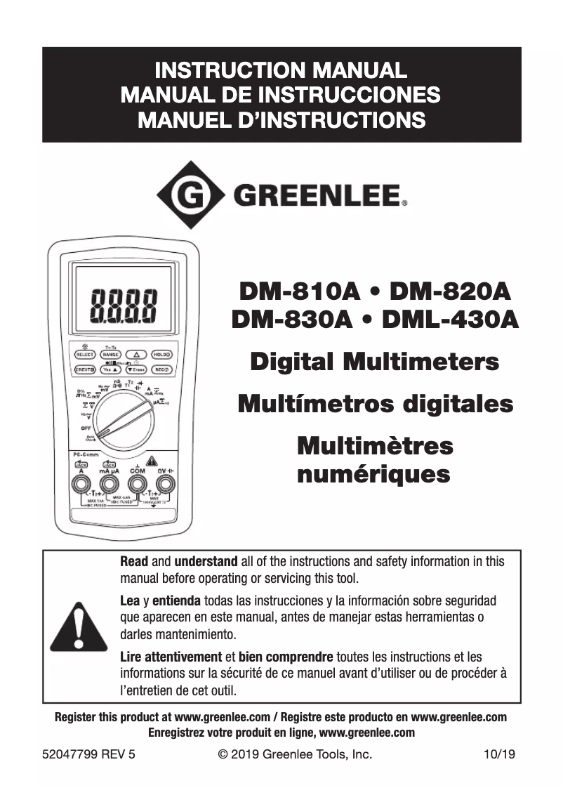 Página 1 del manual Manual de usuario Greenlee DML-430A