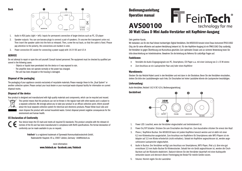 Page n°1 - Manuel utilisateur FeinTech AVS00100